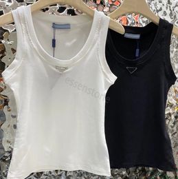 Summer Women Tees Crop Embroidery Sexy Off Shoulder woman Black Tank prrra Top Casual White Sleeveless Backless Top Shirts Luxury Designer Solid Color Vest