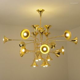 Pendant Lamps Chandeliers Postmodern Personalized Golden Iron Art Living Room Lamp Horn Creative Modeling Chandelier Lights