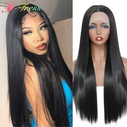 Lace Wigs Synthetic Lace Front Wigs for Black Women Natural Color Long Yaki Straight Middle Part Lace Wig Heat Resistant Fiber X-TRESS 230608