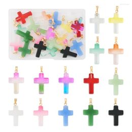 Charms 28Pcs Glass Lampwork Cross Pendants With Golden Plated Iron Findings Mixed Colour