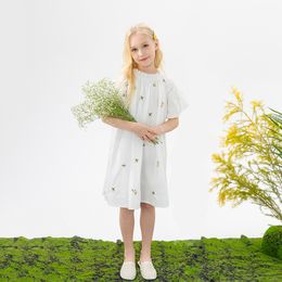 Girls Dresses Summer Teen with Lining Embroidery Baby Set White Flowers Cotton Sister Clothes #7301 230608