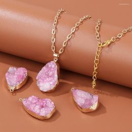 Pendant Necklaces Pink Cluster Necklace Irregular Natural Druzy Minerals Stone Handmade Chain For Women Jewelry Gifts