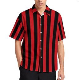 Men's Casual Shirts Vertical Striped Red And Black Stripes Beach Shirt Hawaii Novelty Blouses Men Custom Plus Size