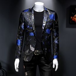 Men's Suits Blazers Vintage Luxury Jacquard Men Flower Slim Fit Blazer Jacket Hommes Wedding Club Party Dress Singers Costumes 230609