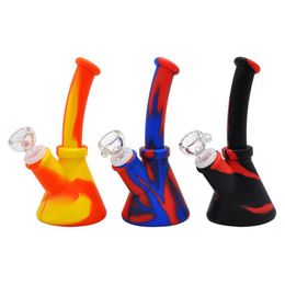 Latest Smoking Kit Colorful Silicone Hookah Bong Pipes Desktop Bubbler Style Herb Tobacco Glass Filter Handle Male Bowl Waterpipe Cigarette Holder DHL