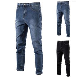 Men's Jeans Mens Washable Trendy Pants Casual Micro Elastic Small Foot Relaxed Fit Scrub With Pockets