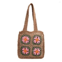 Evening Bags Women Knitting Tote Ethnic Straw Shoulder Bag Handmade Woven Crochet Pouch Flower Bohemian Shopper Beach Clutch