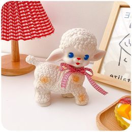 Decorative Objects Figurines Retro Classic Rubber Sheep Doll Cute Girl Sweetheart Voice Animal Gift Model Lamb Static Desk Room Home Accessories Ornaments 230608