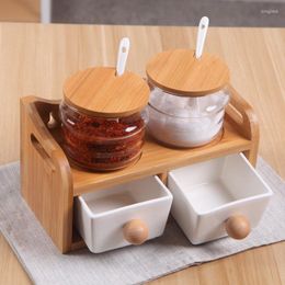 Storage Bottles Ceramic Jar With Lid Glass Container Sugar Bowl Oil Bottle Household Seasoning Box Salt Shaker Kitchen