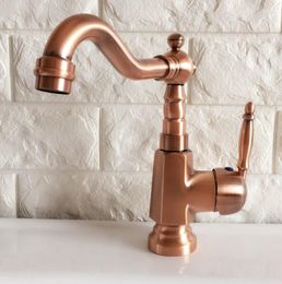 Kitchen Faucets Antique Red Copper Brass Bathroom Basin Sink Faucet Mixer Tap Swivel Spout Single Handle One Hole Deck Mounted Mnf397