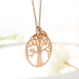 Pendant Necklaces Big Small Round Stainless Steel Trees Of Life Pendants Necklace Women Accessories Fashion Long Sweater Chains 2023