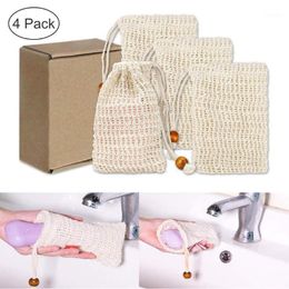 Bathroom Storage & Organisation Natural Soap Bag Covers Exfoliation Sisal Net Bags With Rope For Foam Soft Foaming Massage Cotton And Linen