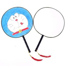 Hand-painted Blank Round Silk Fan Wooden Handle Tassel Students Children DIY Fine Art Painting Fun Chinese Hand