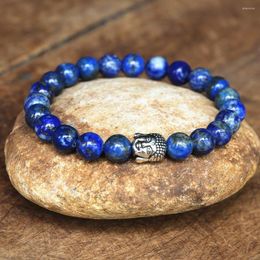 Charm Bracelets 8MM Natural Stone Lapis Luzuli Beaded Antique Buddha Bracelet Fashion Tibetan Buddhism Handmade DIYJewelry