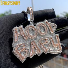 Pendant Necklaces Iced Out Bling Letter Hood Baby Pendants Cubic Zirconia Two Tone Color Charm For Men Women Hip Hop Jewelry 230608