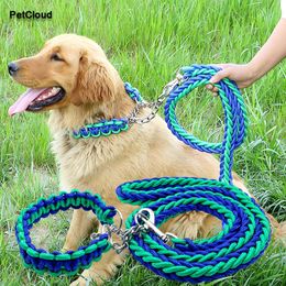 Dog Collars Leashes Nylon Braided Leads Leash Rope And Collar For Traction Thick Pet Training Running Walking Supplies Z0609