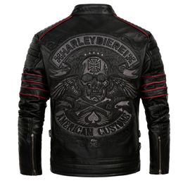 Men's Leather Faux Back Embroidery Skull Motorcycle Jackets Real Cowhide Genuine Jacket Mens Riding Motor Biker Men Coat 230608