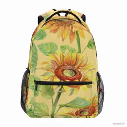 Backpacks 2023 Large Children High Schoolbag Backpack Girl Primary Vintage Sunflower Summer Flower Book bag Kids Multi Pockets Backpacks R230805