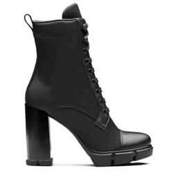 Designers Women Boots Lace Up Ankle Boots Women Black Leather Combat Boots High Heel Fashion Shoes Winter Boot With Box Bags NO256