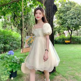 Party Dresses SLPBELY Women'S Dress French Summer Mesh Bubble Sleeve First Love Sweet Fairy Wind Temperament Thin Gentle Princess