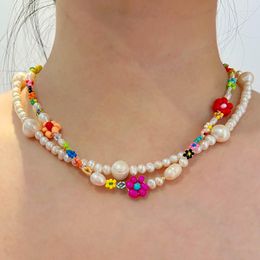 Chains Colourful Flower Necklaces Natural Freshwater Pearl Beaded Necklace For Women And Men Summer Jewellery Gifts Y2K Fashion