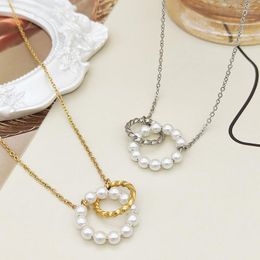 Pendant Necklaces Pearl Double Ring Statement Necklace Chocker Cool Wind Exquisite Versatile Design Sense