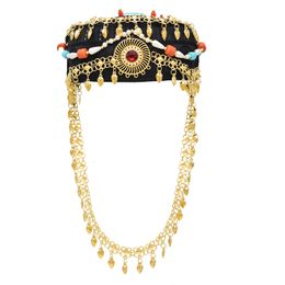 Wedding Hair Jewellery Bohemian Women Cap Headband Ethnic Turquoise Pearl Long Tassel Party Turkish Charms Statement Gypsy Female 230609