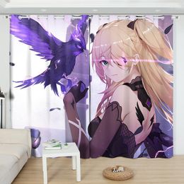 Curtain Genshin Impact Blackout 2 Panels Keqing Fischl Anime Printing Window Drape For Living Room Cartoon Home Decor Treatments