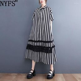 Party Dresses NYFS 2023 Summer Korea Woman Dress Vestidos Robe Elbise Cotton Loose Plus Size Short Sleeve Letter Print Long