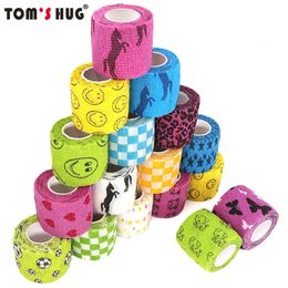 Elbow Knee Pads 1 Pcs Printed Sports Protector 48m Therapy Elastic Bandage Colourful Self Adhesive Wrap Tape for Finger Joint Pet 230608