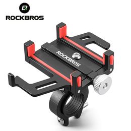 Bike Frames ROCKBROS Phone Holder Motorcycle Electric Bicycle Smartphone CNC Aluminum Alloy Bracket Five Claws Mechanical Bike Phone Holder 230608