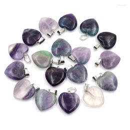 Charms 25Pcs/Set Natural Stone Heart Fluorite Pendant Healing Reiki Earring Gemstone Decor Ornament For Jewellery Making DIY Wholesale