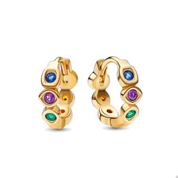 Golden Stones Hoop Earrings for Pandora Crystal Diamond Fashion Party Earring Set designer Jewelry For Women Man Gold Circle earrings with Original Box