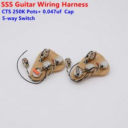 1 Set SSS Single Pickups Loaded Pre-wired Electric Guitar Wiring Harness Prewired Kit ( 3x 250K Brass CTS Pots + 5-Way Switch )