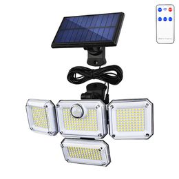 Outdoor Wall lamp Solar Lights, 226 LED Motion Sensor Flood Light, 3 Heads with 3 Mode, IP65 Waterproof, Remote Security LED Flood Light garage porch yard villa