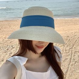 Wide Brim Hats 2023 Japanese Summer Big Eaves Straw Hat Outdoor Sunshade Literary Fashion Bow Streamer Bucket Vacation Beach Sun Cap