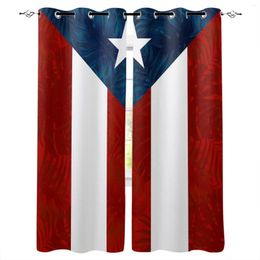 Curtain Stripes Pentagram Palm Leaves Puerto Rico Flag Blackout Curtains For Kitchen Bedroom Kids Room Window Living