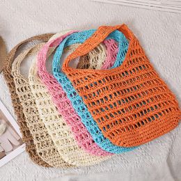 Evening Bags French Large Capacity One Shoulder Straw Of Candy Colour Hollow Out Hand Woven Bag Seaside Holiday Beach
