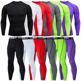 Running Sets Men Thermal Underwear Set Compression T-Shirt Pants Sport Long Sleeves T Shirts Fitness Basketball Gym Tight Suit