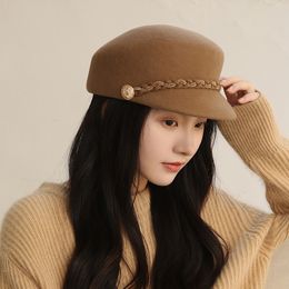 Berets 092508373 drop winter Gold Button Thin Chain Twist Braids fashion lady Octagonal hat women visors cap 230608