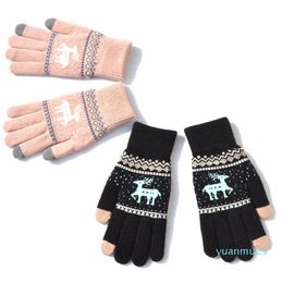 Touch Winter Screen Christmas Elk Warm Knitted Soft Comfortable Stretch Deer Five Finger Mittens Outdoor Gloves OOA