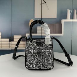 Fashion Crystal Totes Mini Satin Handbag Diamonds Triangle Crossbody Bags Circular Handle Diamond Phone Bag Detachable Adjustable Shoulder Strap Evening Bags