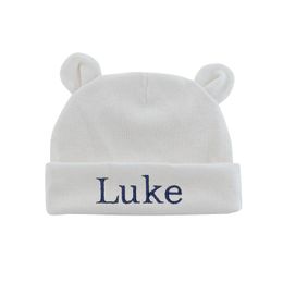 Berets Personalized Baby Hat - Embroidered Bear Ear Custom Gift Name Beanie Birth Announcement