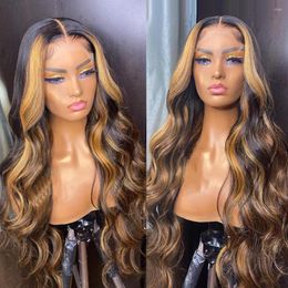 Body Wave Highlight Wig Human Hair 13x4 Lace Front Brown Coloured Wigs 4/27 Preplucked Hairline For Women