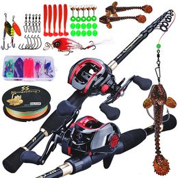 Rod Reel Combo Sougayilang Casting Fishing Telescopic and 17 1BB Baitcasting with Line Lure Hooks Full Set 230609