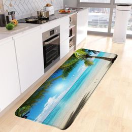 Bath Mats Ocean Seaside Kitchen Mat Coconut Tree Beach Hawaiian Nature Scenery Room Long Carpet Home Bathroom Decor Non-slip Rug