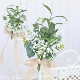 Decorative Flowers Outdoor Wedding Chair Back Flower Eucalyptus Leaves Bow Aisle Arrangement For Weddings Church Ceremony Party Decor