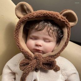 Berets JANEFUR Winter Hat Kids 2023 Fashion Thick Teddy Warm Children Cap With Earflaps Cute Bear Ear Windproof Beanies 3-7 Y