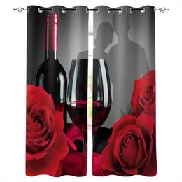 Curtain Valentine'S Day Rose Flower Red Wine Curtains For Living Room Bedroom Decorative Window Treatment Drapes Kitchen