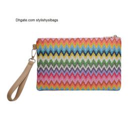 Shoulder Bags Ladies Clutch Coin Purse Colourful Hand-woven Straw Bag Handmade Vintage Casual Portable Simple Exquisite for Weekend Vacation